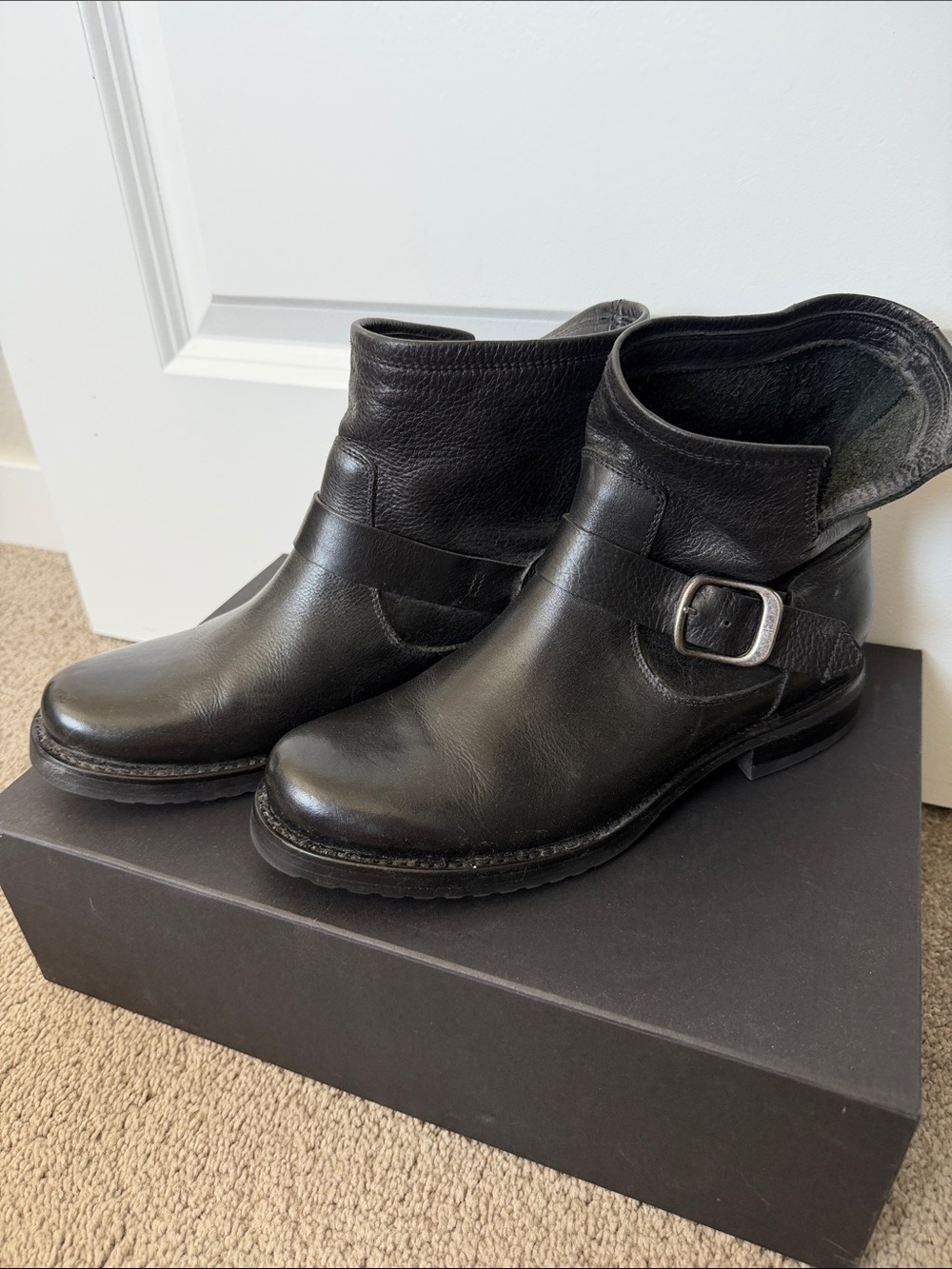 Frye Black Leather Engineer Combat Moto Boots